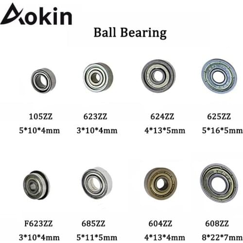 Aokin 10pcs Double Shielded Miniature Deep Groove Ball Bearing Steel Single Row 608ZZ 105ZZ 623ZZ 624ZZ 625ZZ 685ZZ F623ZZ 604ZZ