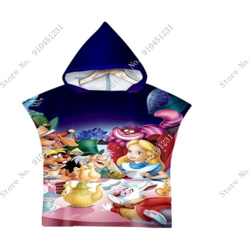 Disney Alice in Wonderland Bath Towel Poncho Princess for Children Gym Sports Hooded Bathrobe Robe Baby Girls Swimming Towels