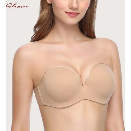 Strapless Bra for Large Bust Push Up Convertible Multiway Non-Slip Demi Molded Contour Cup Underwire Red Carpet
