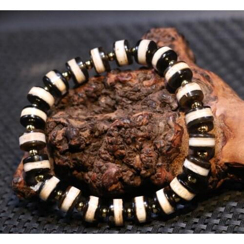 Energy Tibetan old Agate 1 Line Healer Medicine Abacus dZi Bead Bracelet Amulet LKbrother Talisman UPD210603A4