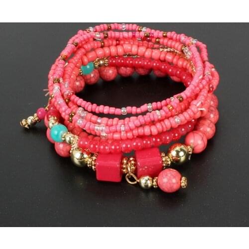 Ethnic Charm Bracelets For Women Accessories Boho Jewelry Multilayer Cuff Beaded Bracelet Set Pulseras Mujer Bijoux Femme Gifts
