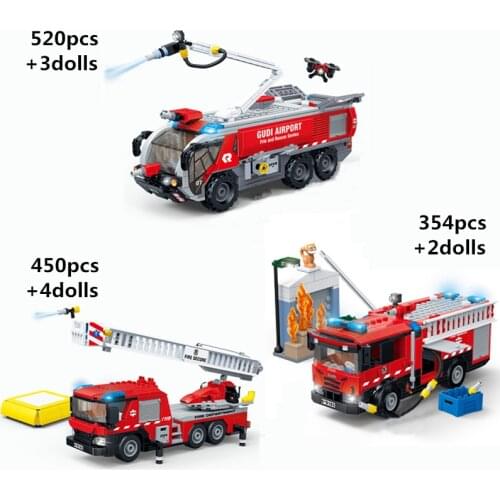 City Car Rescue Emergency Ladder Airport Fire Truck Building Blocks Classic Model Vehicle Kit Bricks Firemen Figures Kids Toys