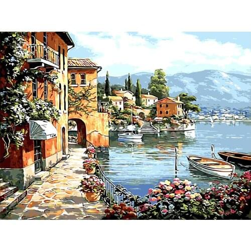 ICoostor Paint by Numbers DIY Acrylic Painting Kit for Kids & Adults 16” x 20” Landscape Pattern with 3 Brushes & Bright Colo