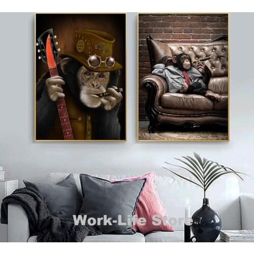Smoking Monkey Cartoon Orangutan Art Posters and Prints Home Decoration Canvas Painting Wall Art Pictures for Living Room