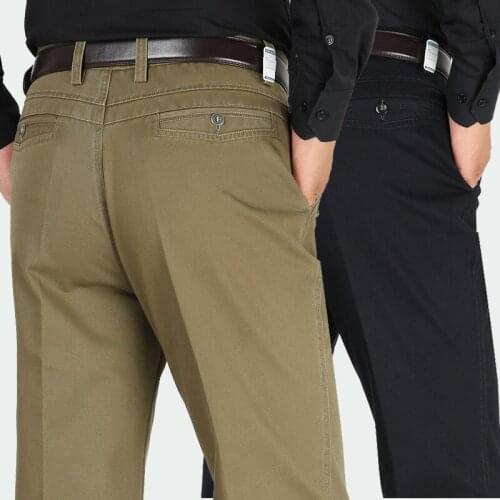 ICPANS Loose High Waist Casual Pants Men Straight Cotton Classic Solid Business 2019 Autumn Winter Black Man Pants
