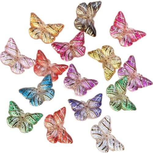 Mix Resin Kawaii Colorful Butterfly Flat Back Cabochon Rhinestone Applique 40pcs DIY Wedding Scrapbook Decor Home Figurine Craft