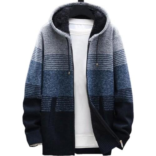 Men Jackets Knitted Thicken Plush Warm Casual Cardigan Male Sweater Stylish Long Sleeve Warm Streetwear Autumn Winter