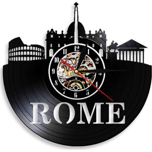 Rome City Skyline Colosseum Home Decor Wall Clock Italy Capital Skyround Rome Cityscape Vinyl Record Wall Clock Memorabilia Gift