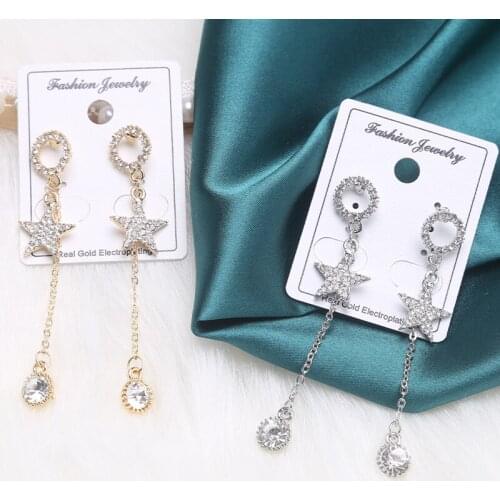 Unusual Earring 2020 Trend Long Hanging Star Earrings For Women Goth Piercing Stainless Steel Earrings Crystal Jewelry Pendants