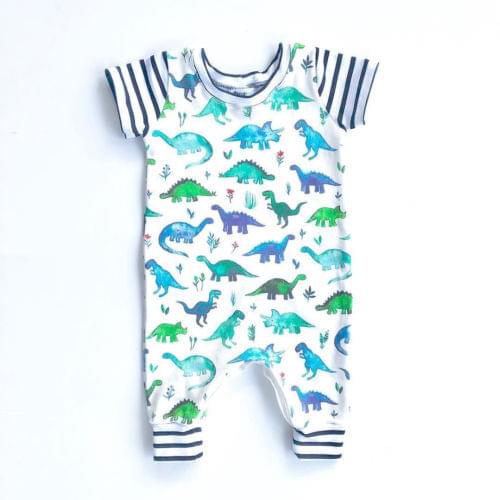 2019 New 0-2T Newborn Infant Baby Boy Girl Cotton Jumpsuit Blue and Green Dinosaur Clothes Outfit