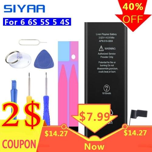 Original SIYAA Battery For iPhone 6 6S 5S 5 4S Real Capacity Replacement Batteria For 6S 6 5S 5 4S Mobile Phone With Free Tools