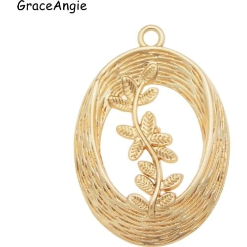 6pcs Gold Charms For Jewelry Findings Tree Leaves Alloy Oval Geometric Women Necklace Pendant New Arrive 31*21mm