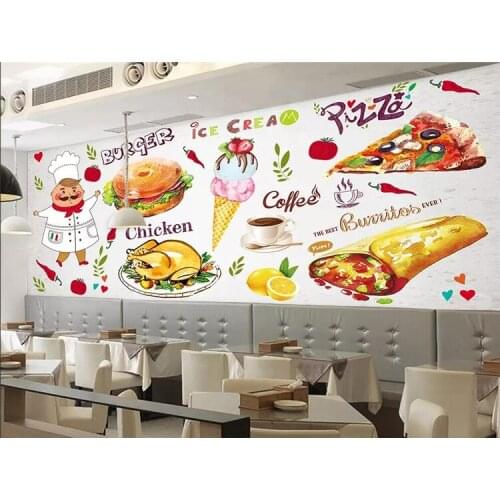 Custom wallpaper photo HD hand-painted Western restaurant background wall burger pizza shop decoration 3d wallpaper