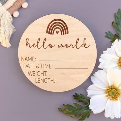 Rainbow Hello World Baby Name Announcement Birth Announcement Newborn Wood Baby Name Sign Newborn Photo Prop