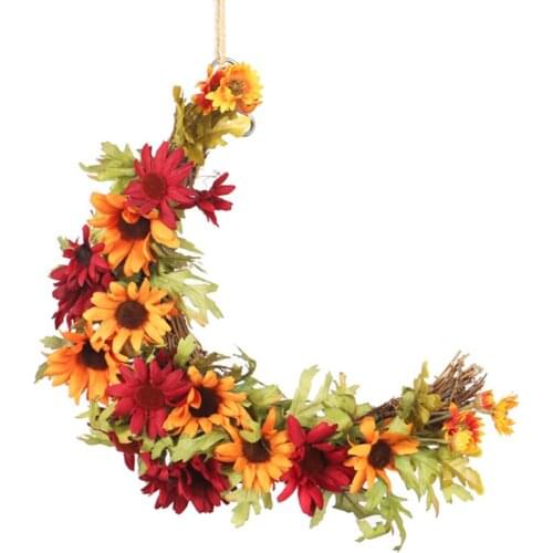 Simulation Moon Shape Christmas Chrysanthemum Garland Pendant For Thanksgiving Bar Party Door Hanging Decor Festive Supplies
