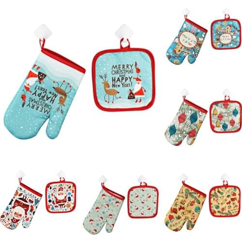 Christmas Baking Anti-Hot Gloves Oven Microwave Insulation Mat Xmas Christmas Decoration for Home Kitchen Tools Decor New Year
