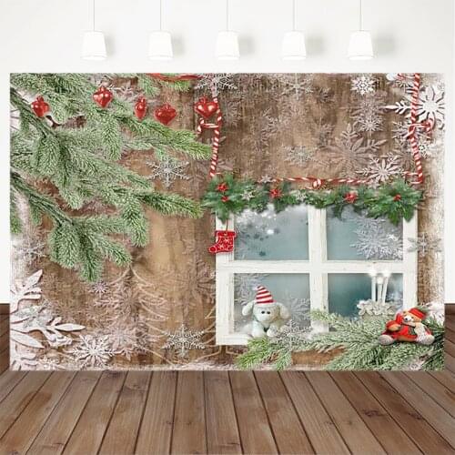 Merry Christmas Photography Background Decorative Tree Snowflake Window Doll Backdrop Decoration Props Banner For Photo Studio