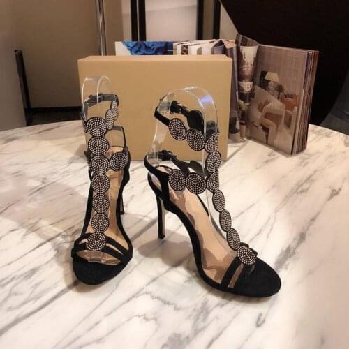 Summer Sandals Women Rhinestone High Heels Shoes Woman Open Toe Black Sandalias Mujer Buckle Stiletto Pumps Sexy Ladies Shoes