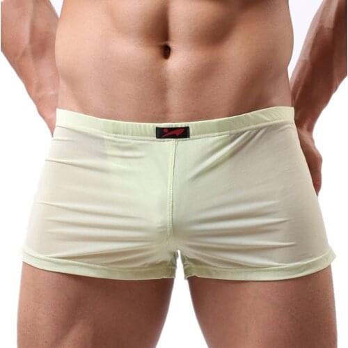 Sexy Men Underwear Boxer Shorts Low Rise U Convex Pouch Panties Breathable Solid Ice Silk Underpants Cuecas calzoncillo M-XXL