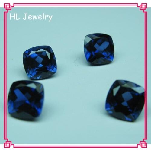 34# 9mm Syntheitc Blue Corundum Loose Stone For Ring Or Earring Russia 9mm Square Cushion