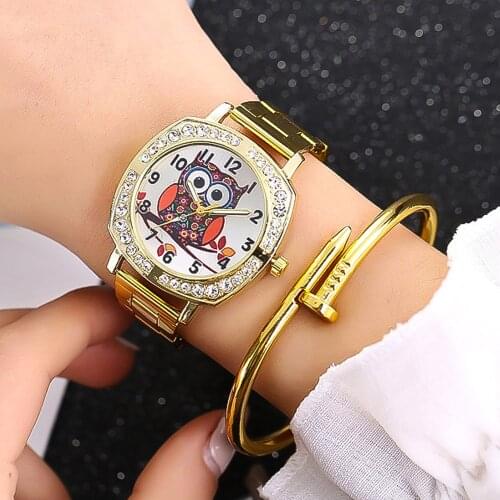 Owl Gold Steel Band Watch Bracelet Ladies Steel Band Watch Fashion Womens Square Quartz Watch Hot Sale Relogio Feminino