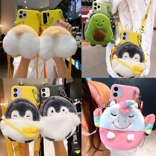 Cute Plush unicorn Dinosaur Wallet Bag for Xiaomi Redmi 6A Pro 6 Y3 5 Plus Note 5A Prime 4 4x Case Avocado Coin Purse Rope Cover