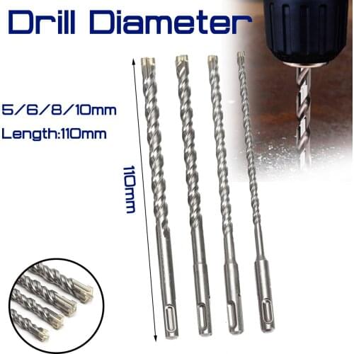 11cm Concrete Drill Bit For Electric Dril Double SDS Plus Slot Masonry Hammer Head Tool 5/6/8/10mm High Speed White Steel Wrench