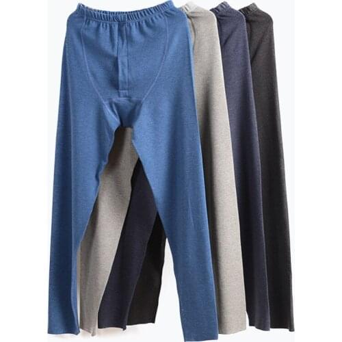 Mens Thermal Underwear Autumn and Winter Pants Solid Color Elastic Waist Trousers Seamless Self-Heating Leggings for Male