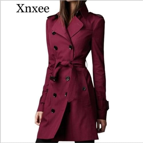 Xnxee Women Spring Autumn Trench Coat Fashion Casual Long Sleeve Slim Double Breasted Female Clothes Long Trench Windbreaker