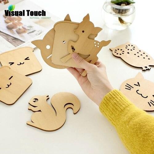 Visual Touch Wood Cute Animal Hollow Wooden Carved Cup Mug Coasters Table Pad Shop Bar Tea Coffee Mat Holder Gift