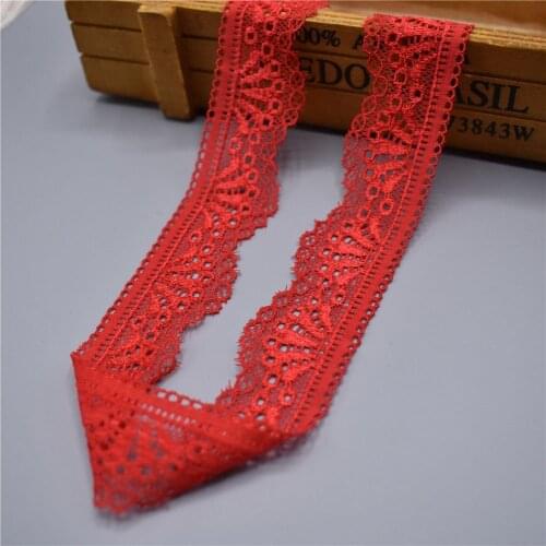 High quality Red elastic lace ribbon Tape 30mm wide Trims stretch lace trim Embroidered Net Cord For Sewing african lace fabric