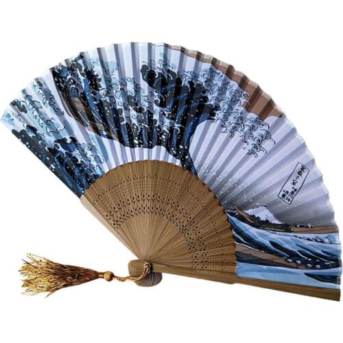 Japanese Fridge Handheld Folding Fan with Traditional Japanese Solid Fan for Party Hand Bamboo Flower Hand Fans Wedding Favors