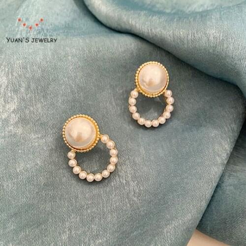 YuanS Pearl Round Earrings female 925 French Earrings temperament Korean personality new Earrings oorbellen rose gold Sale