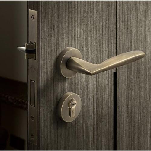 Home Retro Door Handle Lock Interior Silent Security Door Lock Bedroom Zinc Alloy Mute Lockset Furniture Hardware Supplies