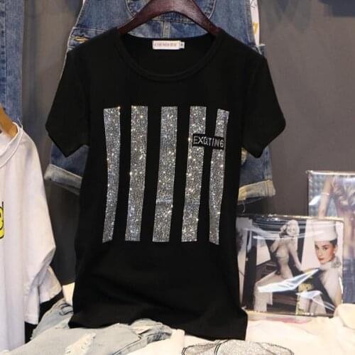 Zuolunouba Summer Tops Casual Lady 100% Cotton Tees Short Sleeve Stripe Diamonds Harajuku O-neck Slim T-shirts Women Plus Size