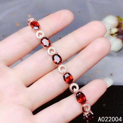 KJJEAXCMY Fine Jewelry 925 Sterling Silver inlaid garnet women hand bracelet elegant support detection