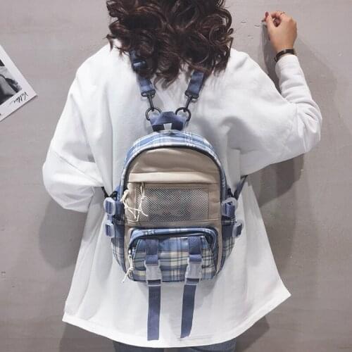 Small Harajuku Backpacks for Women 2021 New Plaid Middle Shoulder School Bags for Teenage Girl Travel Cute Backpack Purse Ladies