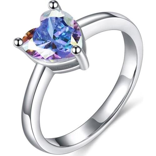 WYJZY Europe and America heart-shaped colored zircon ring for women fashion ladies clothing with jewelry shining engagement ring