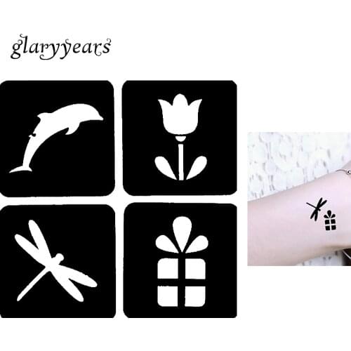1 Sheet Black Color Henna Tattoo Stencil Hollow Dolphin Flower Gift Drawing Design for Women Body Art Tool Tattoo Template G115