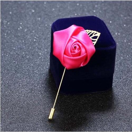 10Pcs/Lot Best Man Groom Boutonniere Rose Silk Satin Rose Flower men buttonhole Wedding Party Prom Man Suit Corsage Pin Brooch
