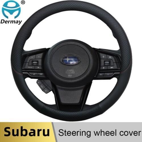 100% DERMAY Brand Leather Car Steering Wheel Cover Anti-slip for Subaru Impreza High Quality Auto Accessories