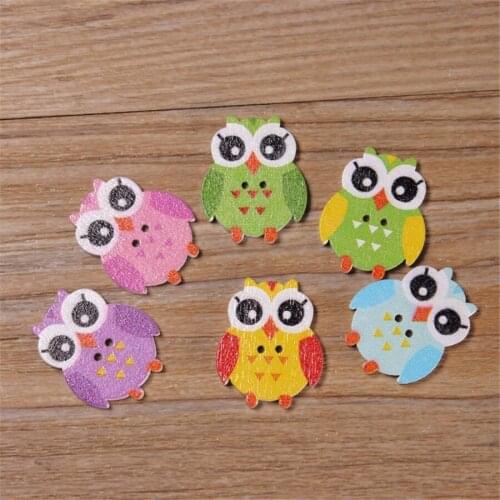 100pcs 2 Holes Multicolor Cartoon Owl Wooden Button Painted Button Handmade DIY Sewing Supplies Kids' Cloth Sweater Accessories
