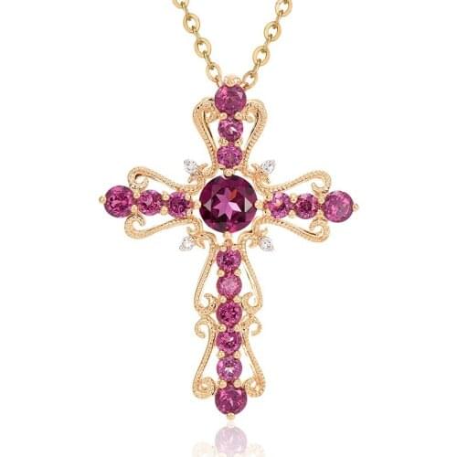 14K Gold 45cm Necklace Ruby Diamond Pendants for Women Wedding Pure Topaz Gemstone cross Bizuteria Pendant 14K diamond Necklaces