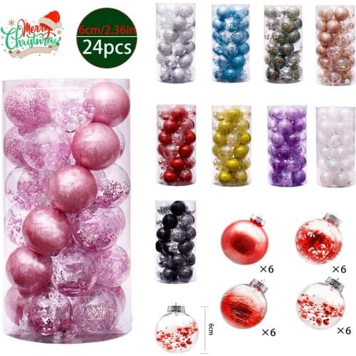 24pcs/60mm Pink White Color Christmas Balls Pendant Ornaments Tree Decoration Shiny Bauble Ball For Home Bar Party Decoration