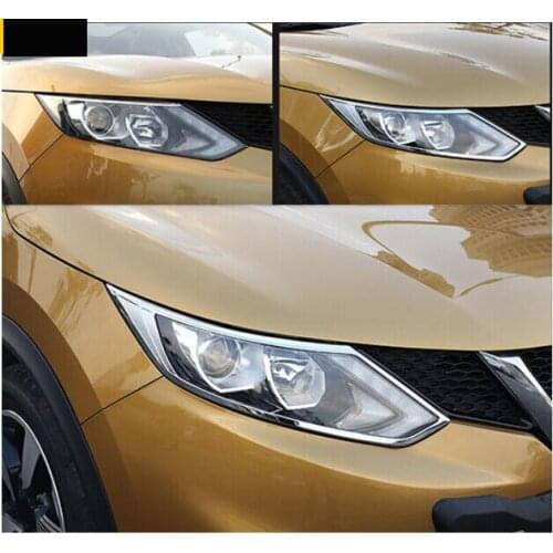 ACCESSORIES FIT 2014 - 2016 FOR Nissan QASHQAI J11 CHROME FRONT HEAD LIGHT LAMP COVER TRIM BEZEL MOLDING GARNISH HEADLIGHT 2pcs