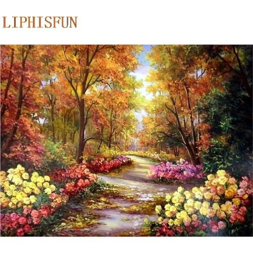 Diamond Painting Cross Stitch Full Square Round Picture of Rhinestone DIY Mosaic Embroidery Autumn Tree New Year Gift