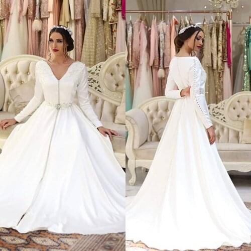 Arabic Elegant White Prom Dress Embroidery Jewel Neck Long Sleeve Evening Dress Appliqued Sweep Train Robe De Soiree