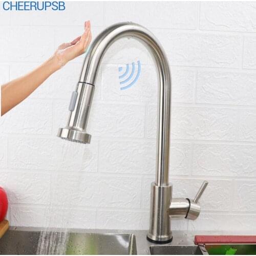 Kitchen Sink Touch Faucets Automatic Smart Sensor Tap Hot Cold Water Mixer Crane Sensitive Stainless Steep Faucet Deck Mount Tap