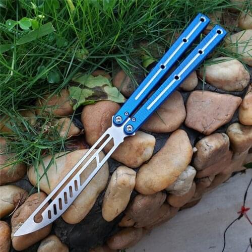 Not Edged EDC Balisong, One-Piece Shaft Sleeve Structure CNC Non-Slip Pattern Waistline Aluminum Handle Butterfly Training Knife