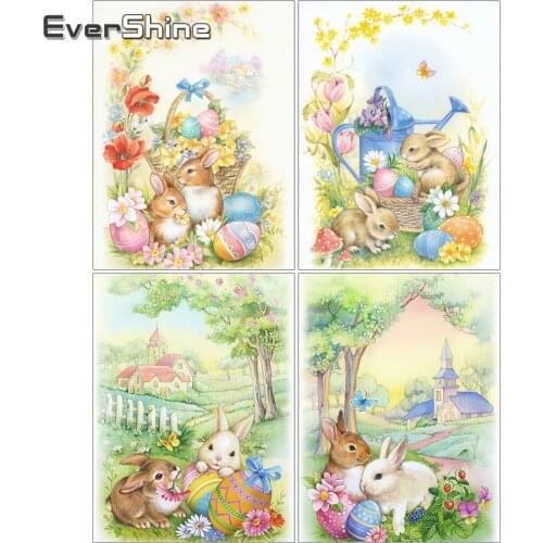 EverShine DIY Diamond Painting Easter Eggs Rhinestones Diamond Mosaic Rabbit Cross Stitch Embroidery Animal Needlework Wall Art